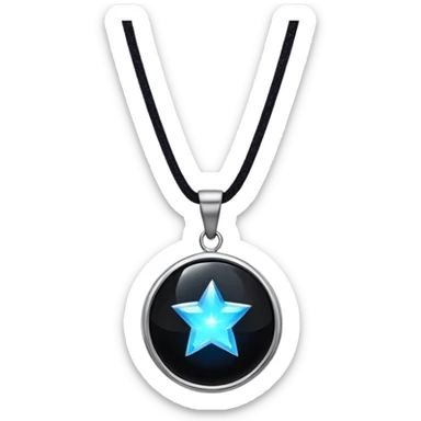 floating polished black onyx pendant, glowing with radiant blue energy, surrounded by tiny stars sticker