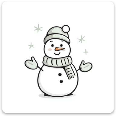 A cute snowman with scarf and winter accessories in pastel colors (dd9fb0, ffc6d3, a3bfc9, c4bee2, f1b091), hand-drawn doodle style sticker
