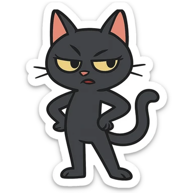 flat toon style baddie cat with sassy pose sticker