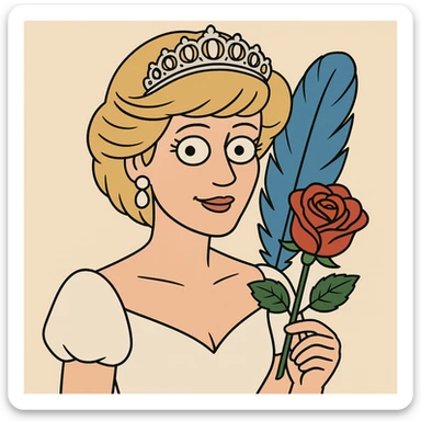 Princess Diana a red rose a blue feather  sticker