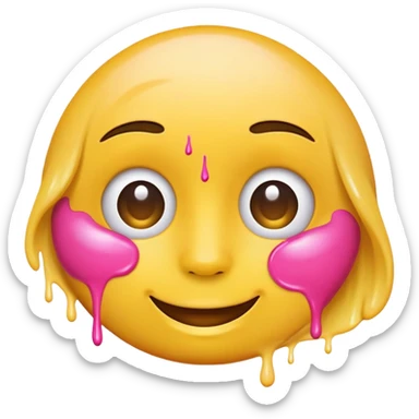 classic yellow round emoji with pink paint effect flowing from under the eyes to the chin sticker