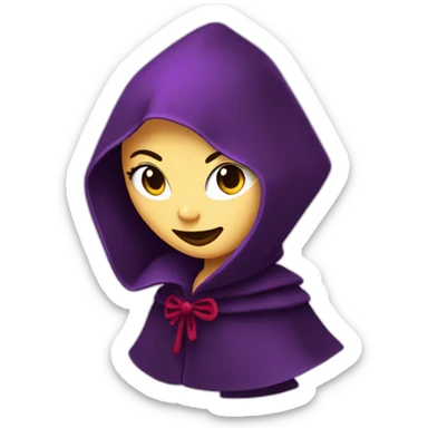 Villainess, purple hodded robe, eyes covered, red lips, wicked grin sticker