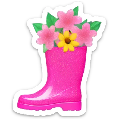 Pink glitter rainboots with flowers inside  sticker