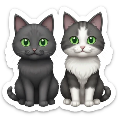 2 different coloured grey cats including one dark grey and white cat and one completely solid dark grey cat with green eyes and only white paws sticker