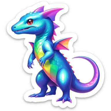 Rainbow crystalic Shiny pastel Salandit-Aurorus-Noibat-Fakémon-hybrid-creature (full body)  sticker