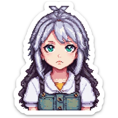 cute anime girl, pixel art style, big eyes, playful expression, detailed hair sticker