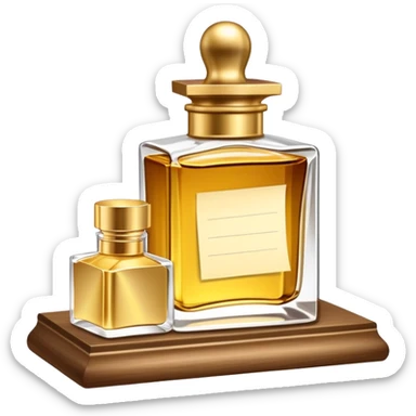 luxurious serum bottle with fancy label on a shelf, blank sticky note nearby sticker