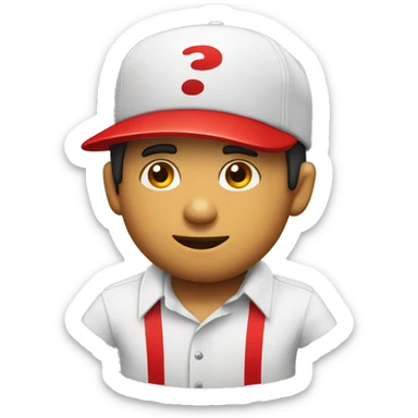 tendero con camisa roja y gorra roja vendiendo un chance  sticker