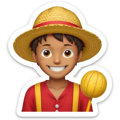 Luffy with a big smile and red shirt with yellow and red straw hat sticker