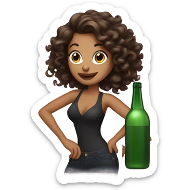 brunette girl with styled curls partying with a bottle  sticker