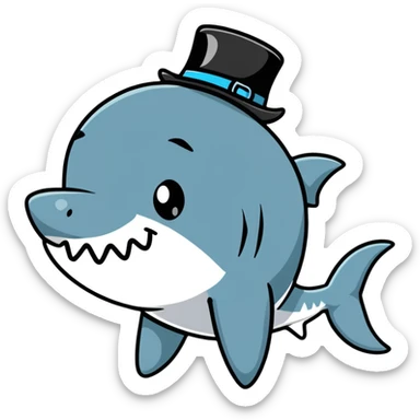 cartoonish sticker of a shark with a top hat sticker