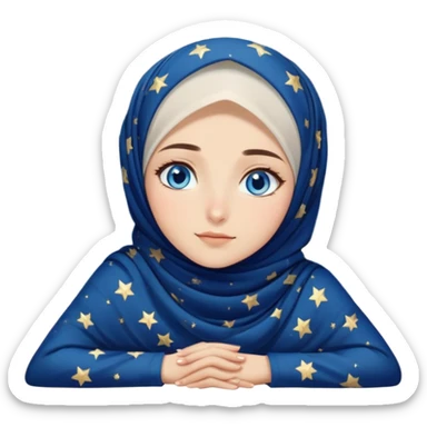 Turkish beautiful finish Konya girl blue eyes with starry night hijab dress and watching the sky on the ground  sticker
