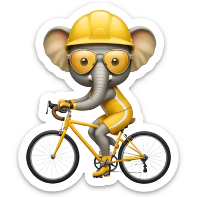 Dibujar una elefante tierna de color dorado ciclista con casco deportivo y gafas de sol sticker