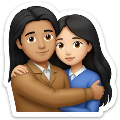Caramel brown man with long black hair hugging brown hair Filipina sticker