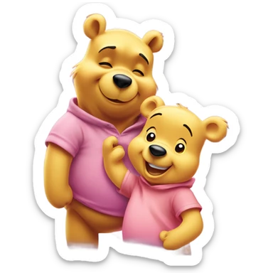 Winnie the Pooh and Rooh with sparkles in a pink heart sticker