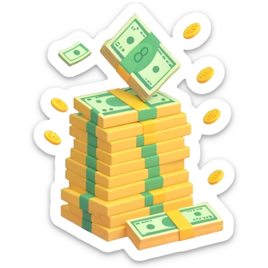 stack of money, fun emoji style sticker
