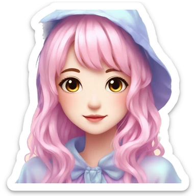 Gorgeous Beautiful Blushing Petite Colorful-Shiny-Pastel-Fairy-Anime-Girl with beautiful gradient pastel hair aesthetic with white border sticker
