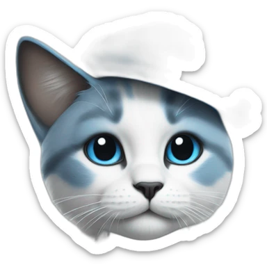 Realistic Blue smurf cat with black eyes wearing white mushroom as hat face sticker