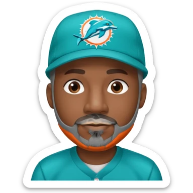Black man with gray goatee wearing a Dolphins cap sticker