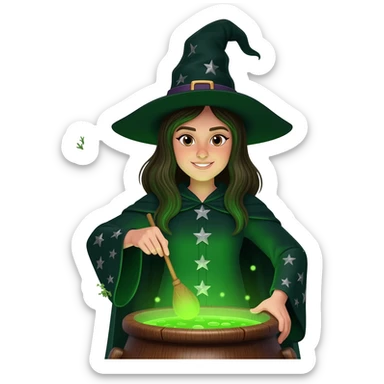 green witch cooking potion sticker