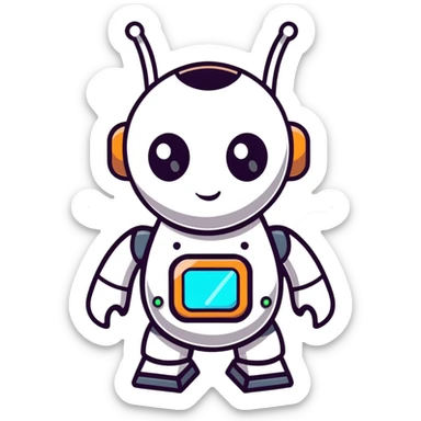 Cute robot character with blinking lights and antenna sticker
