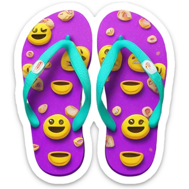 Flip flops with a face sticker