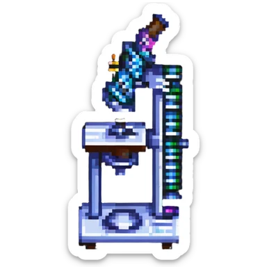 pixel art of a microscope with a DNA strand sticker