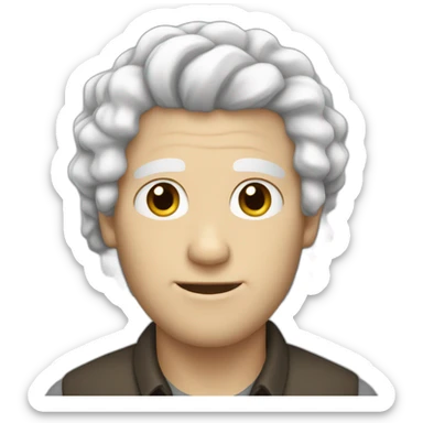white man with curly white hair and dark roots sticker