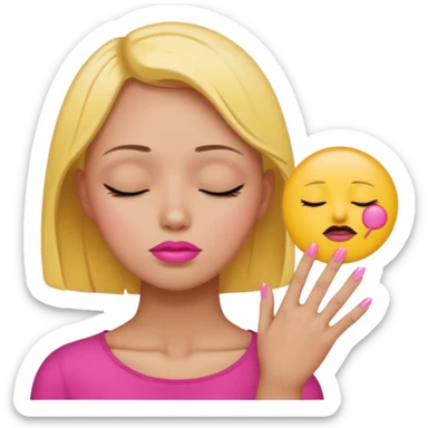 Yellow circle emoji exasperated and drumming fingers up the side of their head the eye is closed it is a side profile pink lipstick and pink nails ot is a side profile no hair sticker