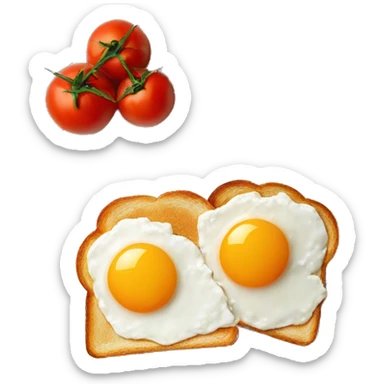 Toast with fried egg and tomatoes on the white plate sticker
