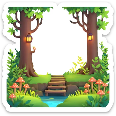 enchanted forest with glowing plants and magical atmosphere sticker