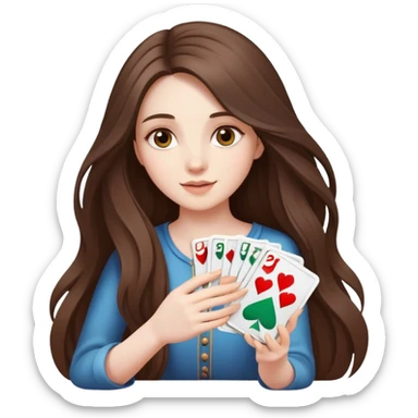  beautiful pale brunette girl with long hair playing uno sticker