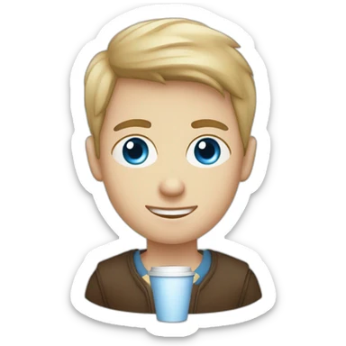 white blue eyed boy with a disposable cup of Coffee sticker