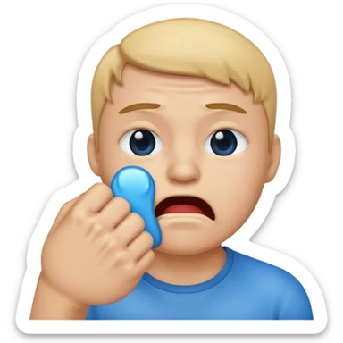 Crying emoji with fist in front of mouth sticker