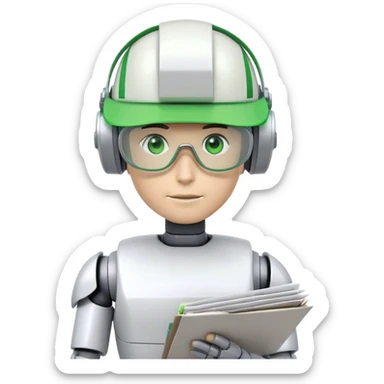 human like robot accountant with green Green eyeshades visor holding spreadsheets sticker