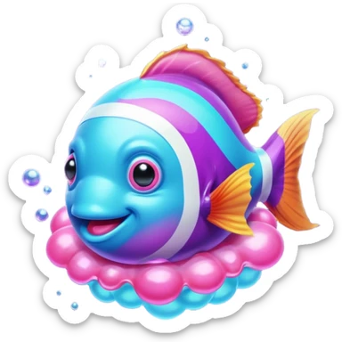 ball of cyan and pink, purple colored magic goo with Rainbow Colored ClownFish sticker