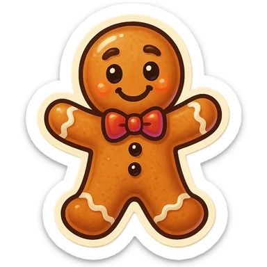 gingerbread man with a bow tie and cheerful face sticker