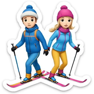 a couple skiing  sticker