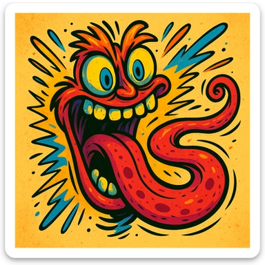 a freaky tongue, cartoonish and wild, with bright colors sticker