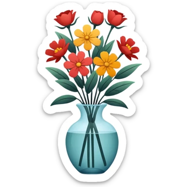 Minimalistic flat vector icon, iOS style, thin black contour on white background. Flower bouquet arranged in a simple vase. Clean, elegant, no text, no shadows.
 sticker