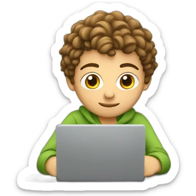 student works on his laptop sticker