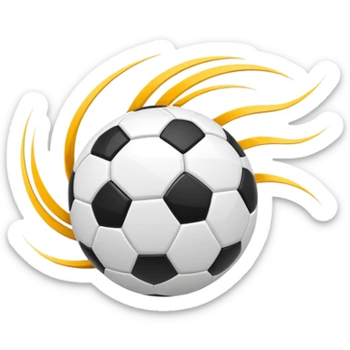 Apple-style emoji of a soccer ball with curve effect, flying with curved wind trails showing spin, glossy 3D look, clean minimal design, soft lighting, transparent background. sticker