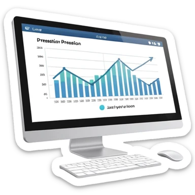 computer screen displaying a single presentation slide with a title line and chart icon sticker
