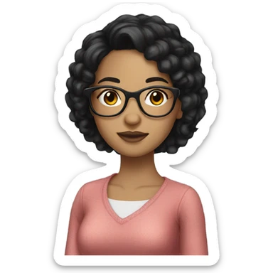 A light skin girl with black hair beautiful and glasses  sticker