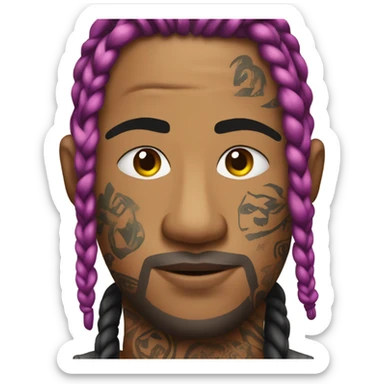Rapper with braids with colorful hair and tattoos all over his face and body ￼ ￼ sticker