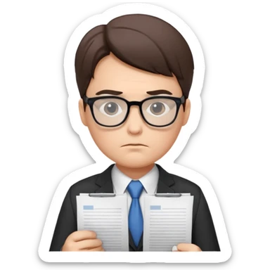 Frowns with Glasses, Office Boss: Business outfit, holding papers, frowning behind glasses, serious look
 sticker