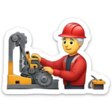 Industrial professional senior mechanical assembler working on the assembly of heavy machinery with a red outfit sticker