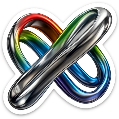 Transform the rainbow infinity symbol into a 3D chrome metallic style but keep the rainbow colors, highly reflective and shiny, no background. sticker