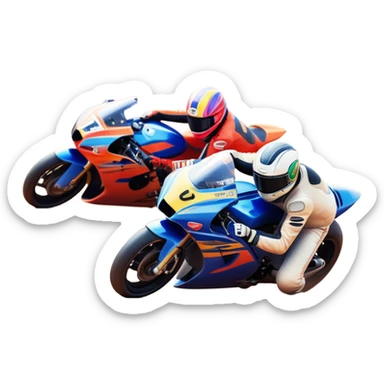 A sleek racing car and motorcycle speeding on a track, leaving a trail of dust behind. The scene captures the thrill of high-speed competition, with blurred motion and vibrant colors, highlighting the dynamic energy of motorsport. sticker