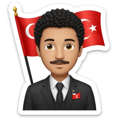 Am I black?Am I black?black curly hair brown eyes 20 years old thin mustache goatee suit with small turkish flag detail on top  sticker